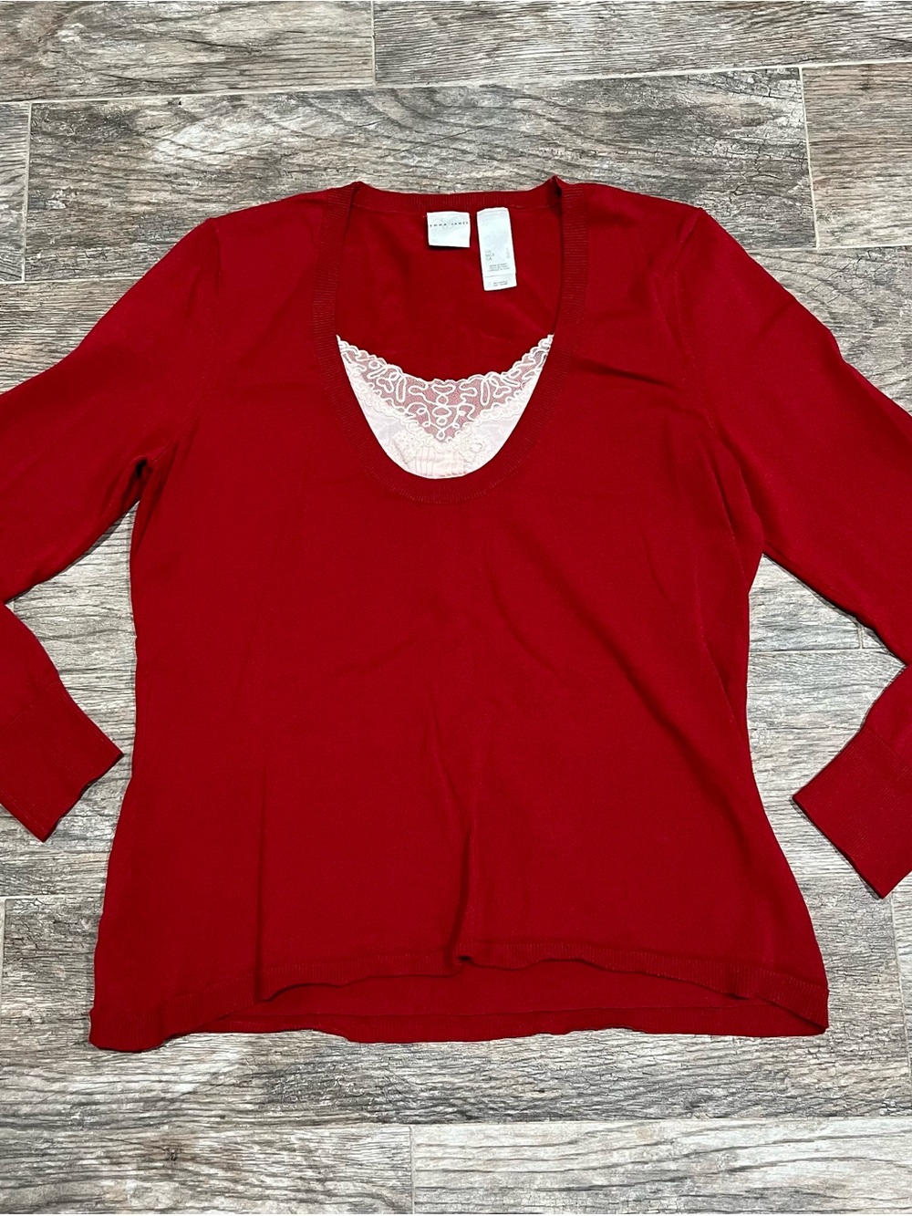 Women's Red V-Neck Layered Knit Top